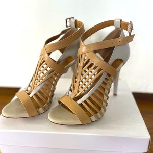 Calvin Klein Strappy Heels - size 8 - Nadia Cow Silk - nude and blue gray
